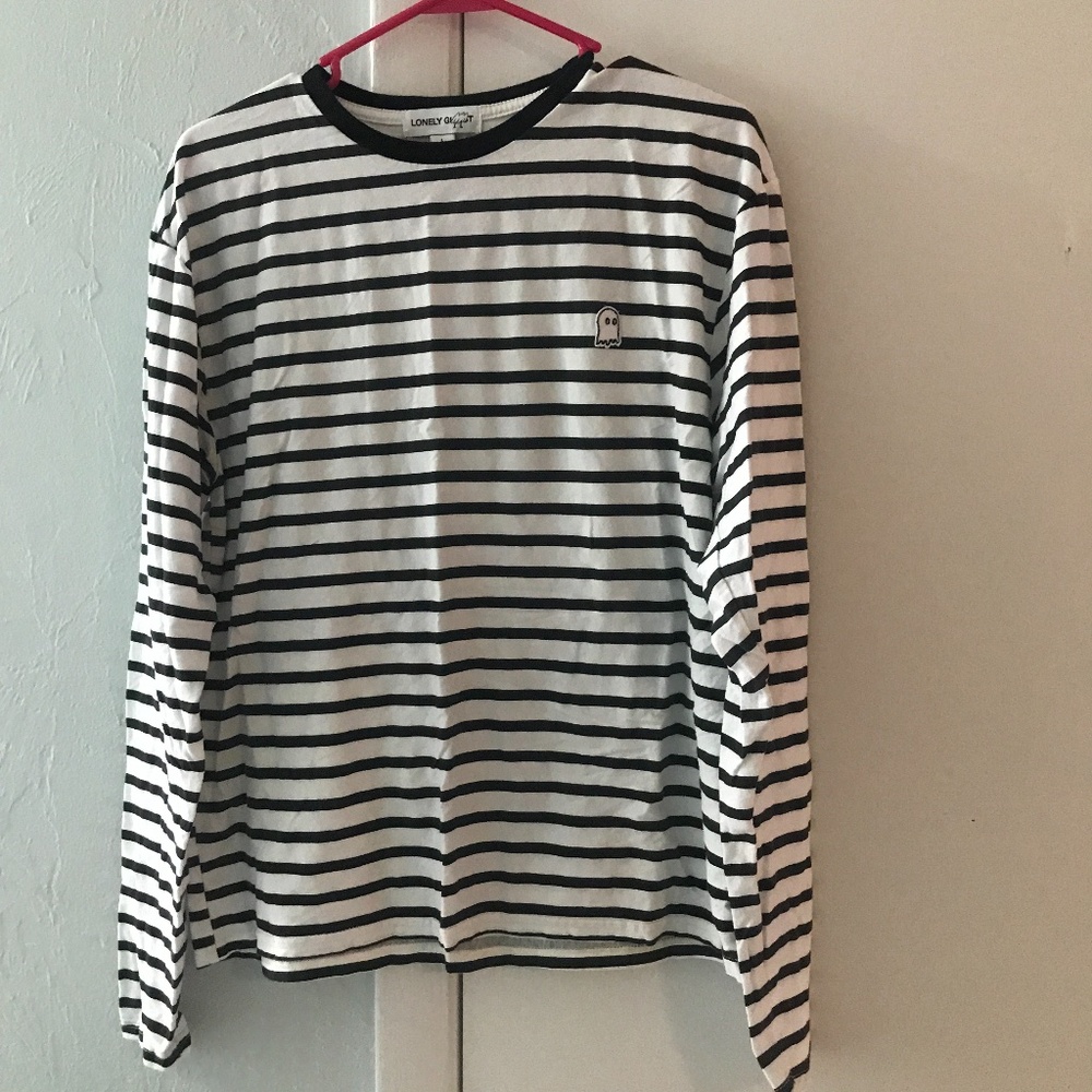 Lonely Ghost Long Sleeve Striped Tee Size Large Black/White